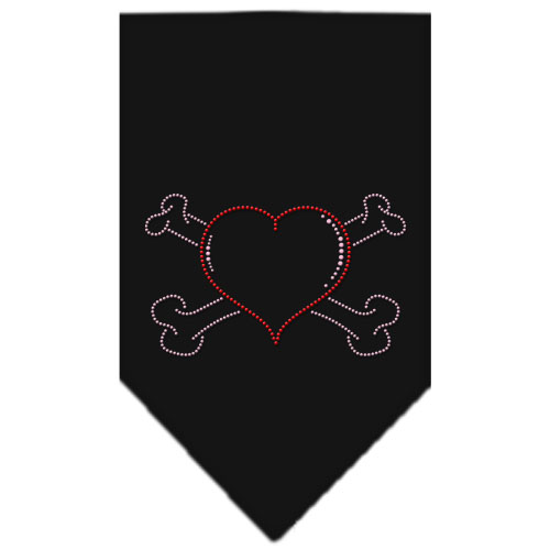 Heart Crossbone Rhinestone Bandana Black Small